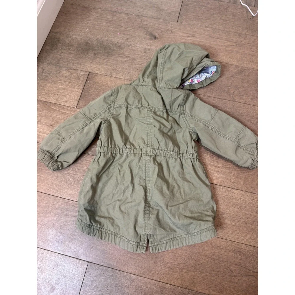 Baby Gap Jacket Girls 2T‎ Olive Green Hooded Anorak Parka Floral Lined Utility